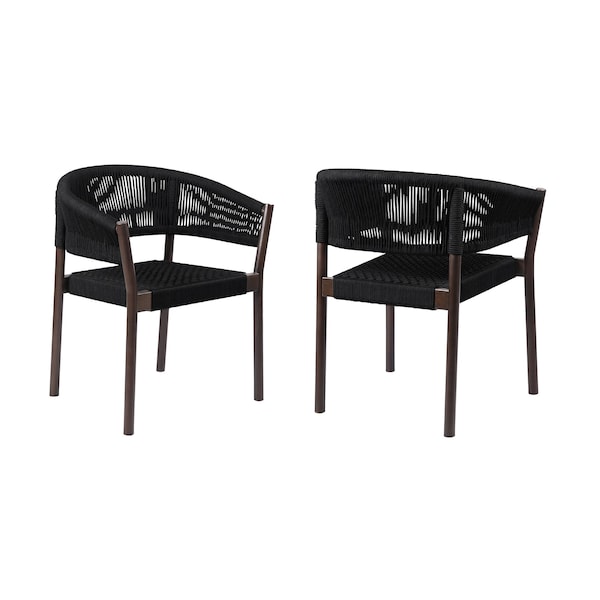 Armen Living Doris Outdoor Patio Dining Chair in Dark Eucalyptus Wood with Black Rope, PK2 LCDOSIBLK - main